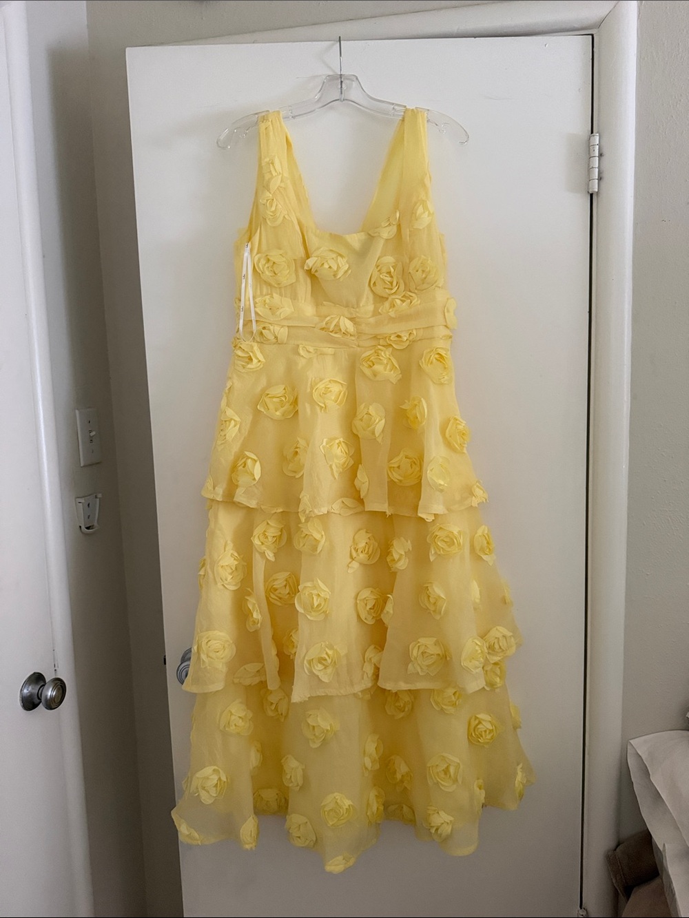 Lulu's Lemon Yellow Tiered Floral Appliqué Wedding Dress